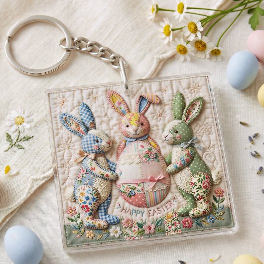 Porte-clés Impression de courtepoint en patchwork faux lapin