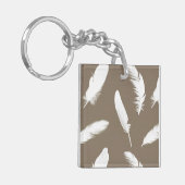Porte-clés Impression de plume blanche sur taupe (Devant gauche)