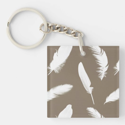 Porte-clés Impression de plume blanche sur taupe (Devant)