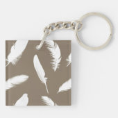 Porte-clés Impression de plume blanche sur taupe (Dos)