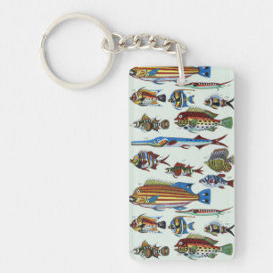 Porte-clés Impression d'histoire naturelle de poissons exotiq