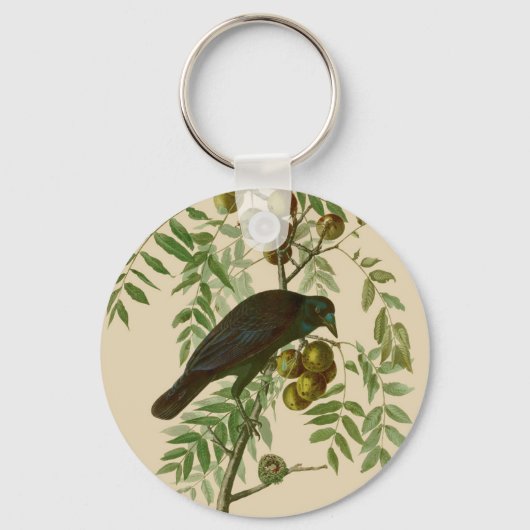 Porte-clés Impression d'oiseau Grackle violet d'Audubon Botan (Recto)