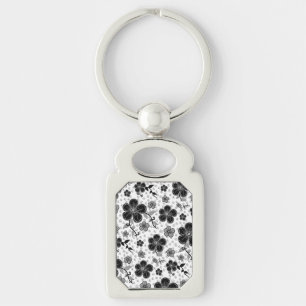 Porte-clés Impression florale noir et blanc