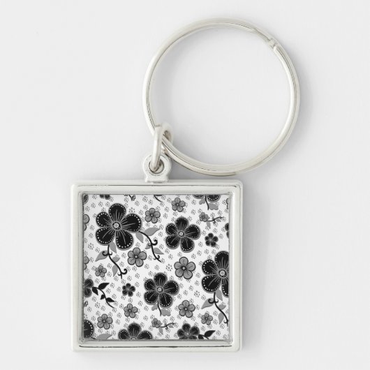 Porte-clés Impression florale noire et blanche (Devant)