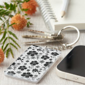 Porte-clés Impression florale noire et blanche (Devant droit)