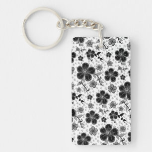 Porte-clés Impression florale noire et blanche