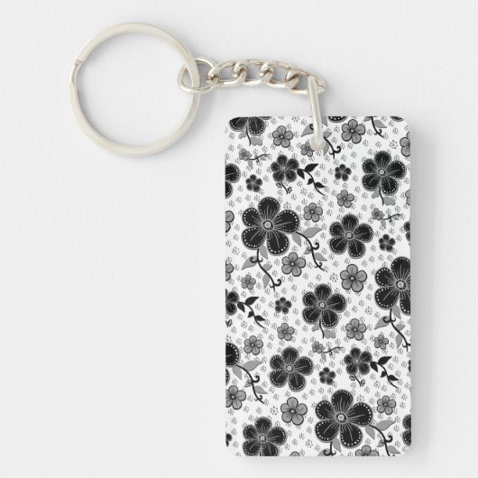 Porte-clés Impression florale noire et blanche (Devant)