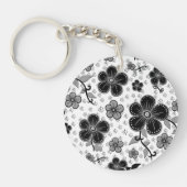 Porte-clés Impression florale noire et blanche (Devant)