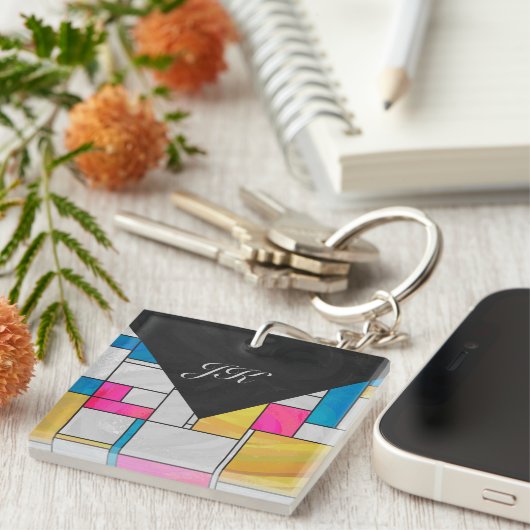 Porte-clés Impression Mondrial jaune rose (Devant Droit)