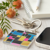 Porte-clés Impression noir rose bleu monochrome (Devant Droit)