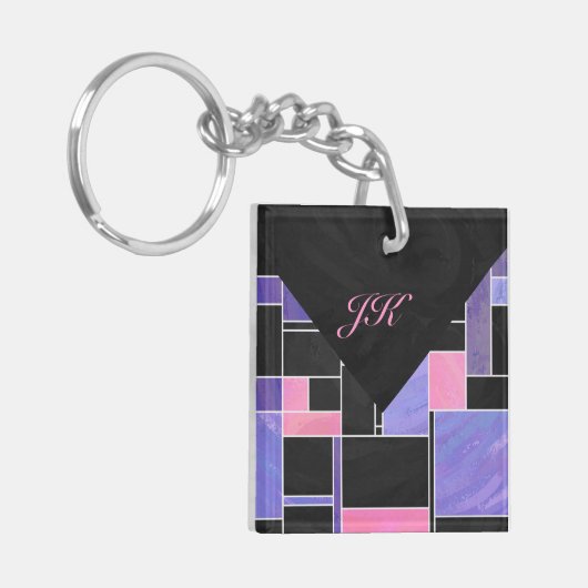 Porte-clés Impression noire violet mondriaque (Devant gauche)