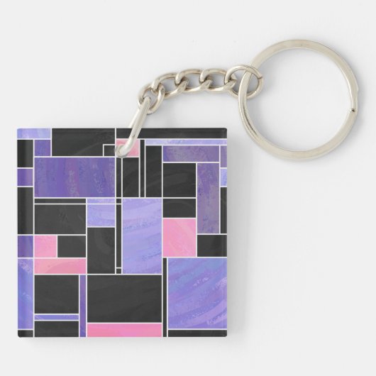 Porte-clés Impression noire violet mondriaque (Dos)