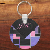 Porte-clés Impression noire violet mondriaque (Recto)