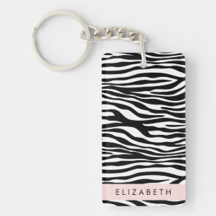 Porte-clés Impression Zèbre, Grilles, Noir Et Blanc, Votre No