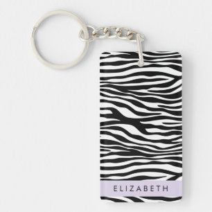 Porte-clés Impression Zèbre, Grilles, Noir Et Blanc, Votre No