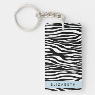 Porte-clés Impression Zèbre, Grilles, Noir Et Blanc, Votre No