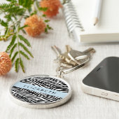 Porte-clés Impression Zèbre, Grilles, Noir Et Blanc, Votre No (Côté)