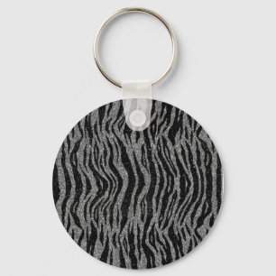 Porte-clés Impression Zèbre Noir et Gris Argent