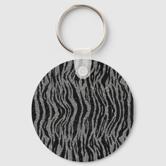 Porte-clés Impression Zèbre Noir et Gris Argent (Recto)