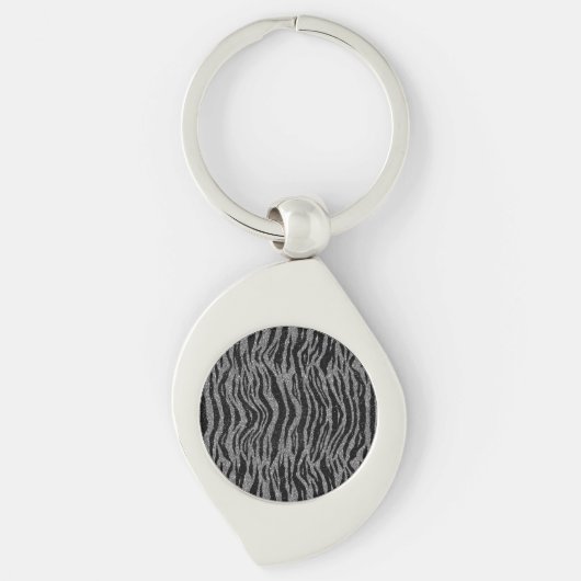 Porte-clés Impression Zèbre Noir et Gris Argent (Devant)