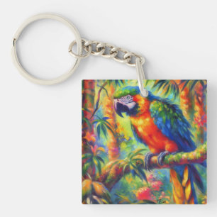 Porte-clés Impressionniste perroquet tropical Oiseau bleu ver