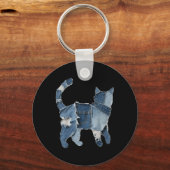 Porte-clés Imprimé animal de chat patch en jean drôle rétro (Recto)