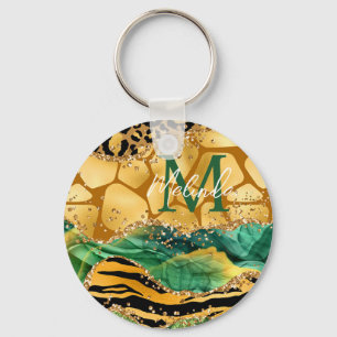 Porte-clés Imprimé animalier safari or et vert Agate