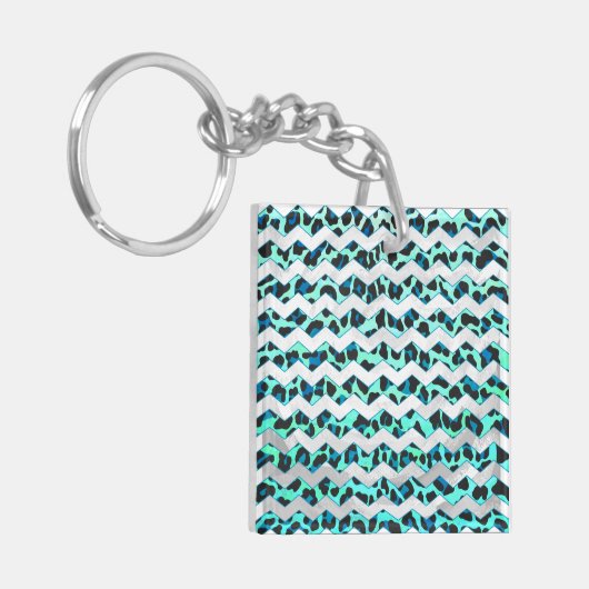 Porte-clés Imprimé léopard noir et sarcelle (Devant gauche)