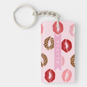 Porte-clés Imprimé léopard rose chic personnalisé pour les lè