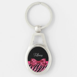 Porte-clés Imprimé Zèbre Rose Tendance FAUX Nœud Pailleté Ave