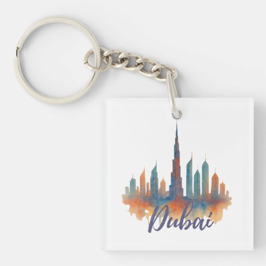 Porte-clés Imprimer l'aquarelle de Dubaï Skyline (Devant)