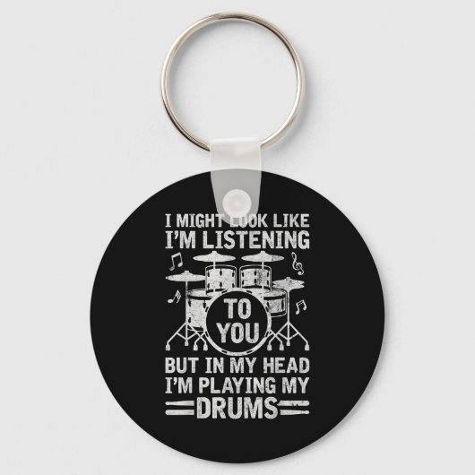 Porte-clés In My Head I'm Playing My Drums Funny Drummer Drum (Recto)