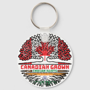 Porte-clés Inde Canada Canada Drapeau des racines de l'arbre