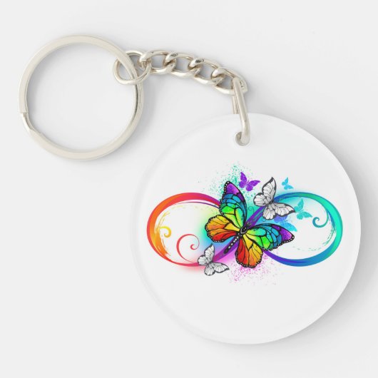 Porte-clés Infini lumineux avec papillon arc-en-ciel (Devant)