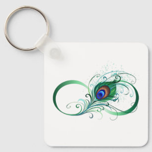 Porte-clés Infinity Symbol with Peacock Feather