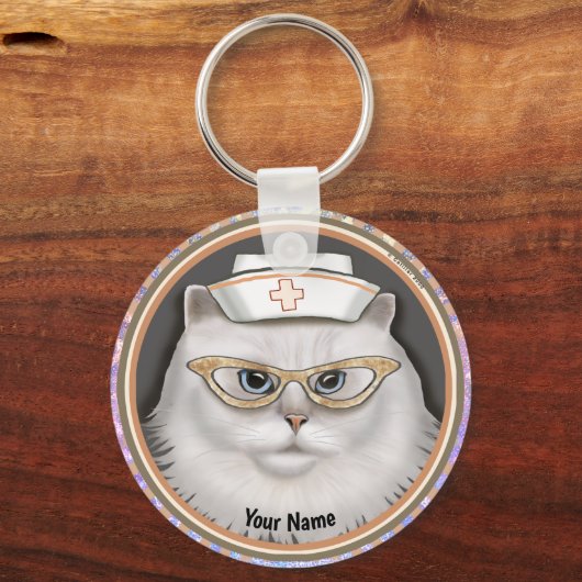 Porte-clés infirmière chat persan (Recto)