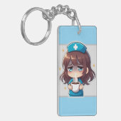 Porte-clés Infirmière Chibi Originale - Café avec Fatigue (Devant gauche)