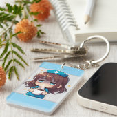 Porte-clés Infirmière Chibi Originale - Café avec Fatigue (Devant droit)