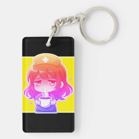 Porte-clés Infirmière Chibi Originale - Café avec Fatigue (Dos)