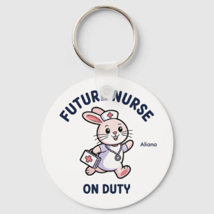 Porte-clés Infirmière future en service graphique de lapin mi