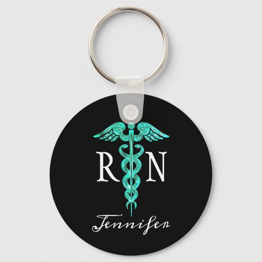 Porte-clés Infirmière inscrite RN Médicale Caduceus Turquoise (Recto)