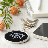 Porte-clés Infirmière inscrite RN Silver Caduceus Snakes Blac (Côté)