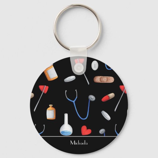 Porte-clés Infirmière noire médicale (Recto)