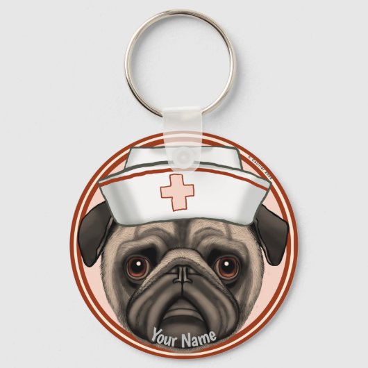 Porte-clés Infirmière Pug (Recto)