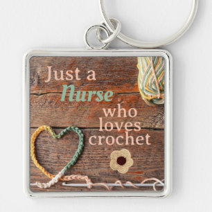 Porte-clés Infirmière qui aime le crochet Design rustique