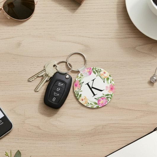 Porte-clés Initial Floral Rose