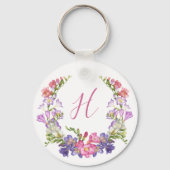 Porte-clés Initial Letter Floral Wreath Metal Custom Keychain (Recto)