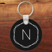 Porte-clés initial octogone monogramme noir élégan (Recto)