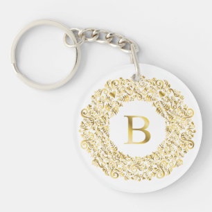 Porte-clés Initiale B doré Damask Classic Motif