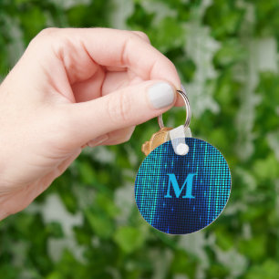 Porte-clés Initiale de monogramme pailleté bleu élégant